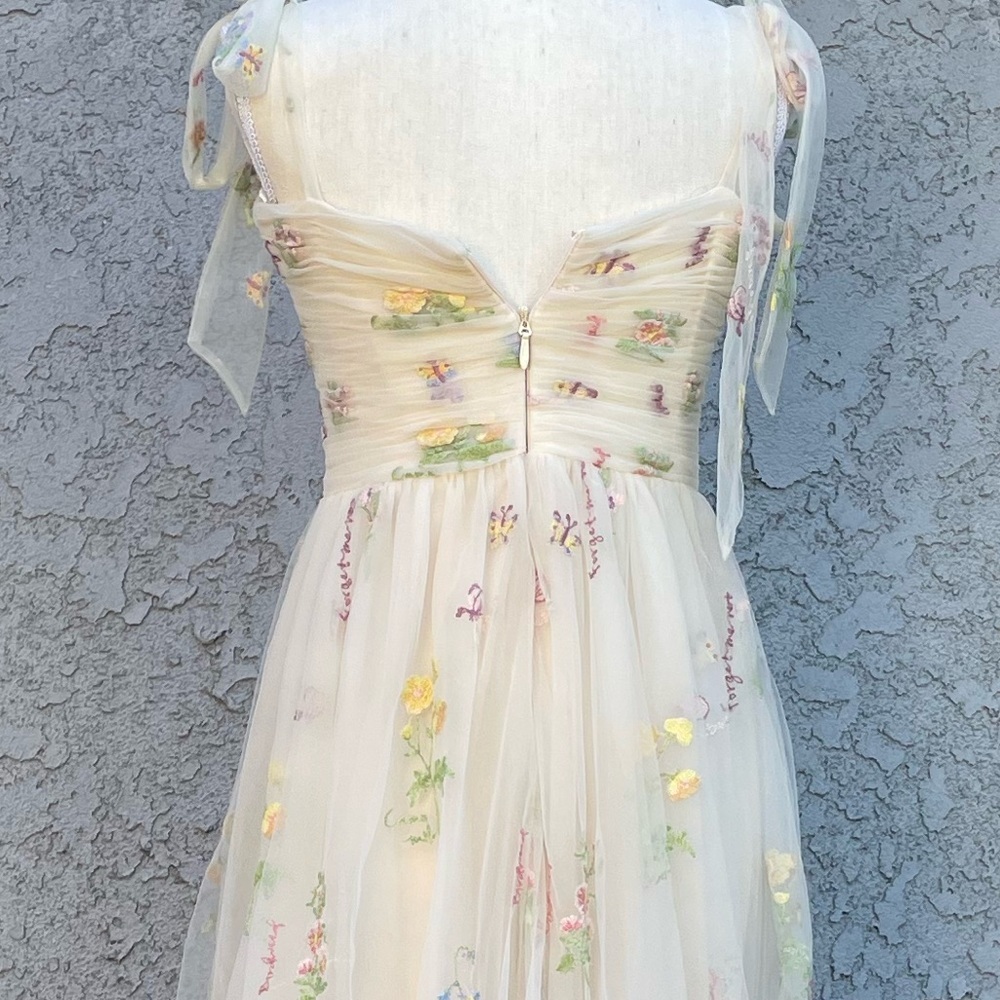 Tulle A-Line Spaghetti Straps Prom Dress Princess Embroidered Sz 4 - Picture 11 of 11
